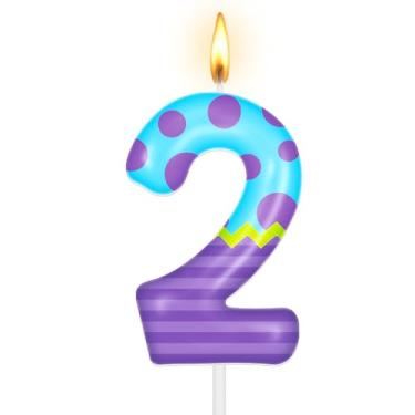 Imagem de Vela de aniversário número monstro tema desenho animado número 2 topo de bolo para meninas meninos aniversário chá de bebê suprimentos de festa decoração de bolo