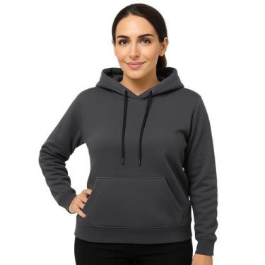 Imagem de Moletom Liso Canguru Blusa de Frio Inverno Unissex com Capuz Flanelado