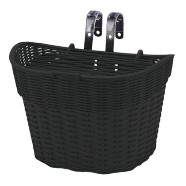 Imagem de IEUDNS Cesta de bicicleta infantil com decoração frontal, feita à mão, para transporte e armazenamento, para guidão frontal, para meninos, parques de rua, Preto