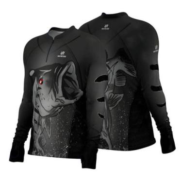 Imagem de Camiseta Pesca Masculina Mar Negro Tucunaré Açu UV50+ Manga Longa, G2,