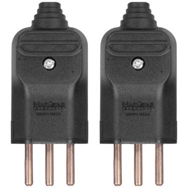 Imagem de 2 Tomada Macho Prensa Cabo 2P+T 10A Plug Fino Preta
