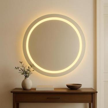 Imagem de Espelho Com Led Jateado Redondo 80x80 Cm Lapidado Com Touch - Espelho 