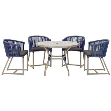 Imagem de Mesa Com 4 Cadeiras E Noronha Estofado 11 Trama autêntico Azul