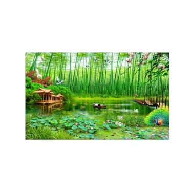 Imagem de Paisagens Pintura em Tela-Animais lago bambu-Arte Parede Natureza-Pôster Decoração Sala de Estar Banheiro 30x50cm Sem Moldura