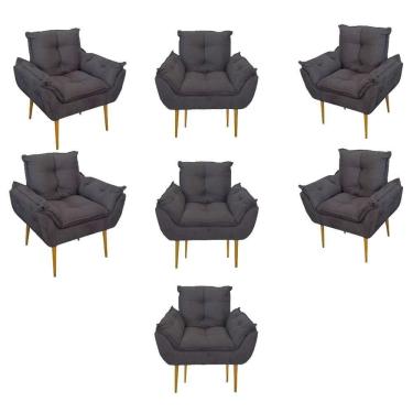 Imagem de Kit 07 Poltronas Decorativas Opala Retro Consultório Cinza