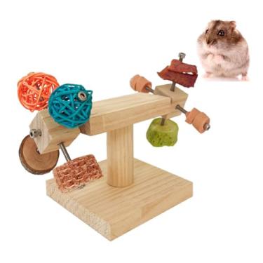 Imagem de Ornaous Brinquedos de alimentação giratória de madeira natural para hamsters anões, porquinho-da-índia, brinquedos interativos de forrageamento para animais pequenos, exercícios, gerbos, hamster sírio