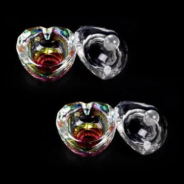 Imagem de KAZIPOP 2 peças de prato Dappen com tampa transparente para arte de unhas acrílicas em pó líquido tigela de monômero de unha copo de cristal de vidro (corações)