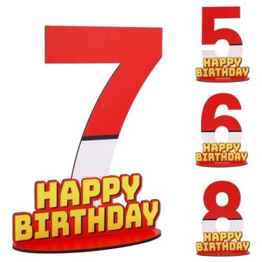 Imagem de Centro de Mesa com Placa Aniversário Vermelha e Branca em Desenho Animado, Decoração Madeira Feliz Aniversário para Festas de Meninos e Meninas Decorações Mesa (Número 7)