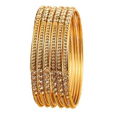 Imagem de Touchstone "Golden Bangle Collection Indian Bollywood Pretty Filigrana Work and Clear Rhinestone Designer Jewelry Bangle Bracelets. Conjunto de 6. Para mulheres em tom de ouro antigo., S - Circ 7.4 in-Indn Size 2.6-Dia 2.3 in, Sem pedras preciosas