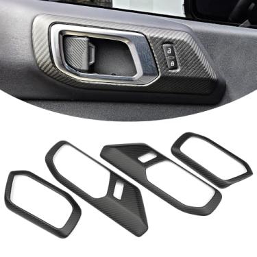 Imagem de Jogon Acabamento de moldura de maçaneta interna de fibra de carbono seco para caminhonete Ford Bronco Raptor Off-Road Outer Banks 2021 2022 2023 2024, moldura da maçaneta interna frontal traseira