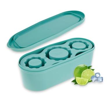 Imagem de 2 peças de bandeja de gelo para copo de silicone, moldes de gelo com tampa e lixeira, molde reutilizável para coquetéis e bebidas de uísque (verde)