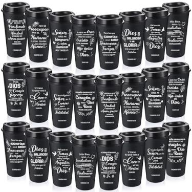 Imagem de FillTouch 24 conjuntos de copos de café cristãos espanhóis inspiradores a granel, presentes cristãos para homens e mulheres, copos de plástico reutilizáveis de 473 ml com tampa para lembrancinha de