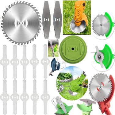 Imagem de 14 peças de lâminas de cortador de grama de 15 cm, adequado para aparar grama sem fio, acessórios operados por bateria, cabeça de cortador de escova, lâmina de aço para cortar ervas daninhas, arbustos