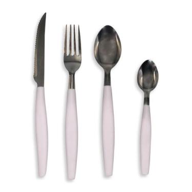 Imagem de Kit de Talheres em Inox 25 Peças Branco Faqueiro Jogo Completo Faca Ga