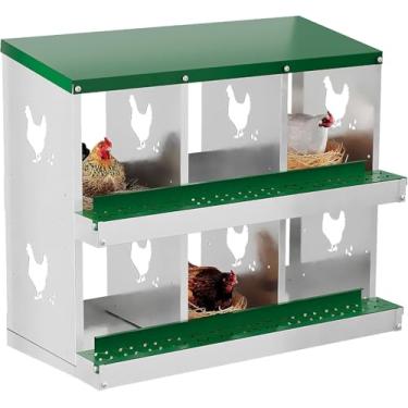 Imagem de Caixa de aninhamento de galinha com 6 furos – Coleção de ovos de aço galvanizado com design ventilado | Caixas de postura à prova de ferrugem para galinhas | Acessórios de galinheiro para camadas de