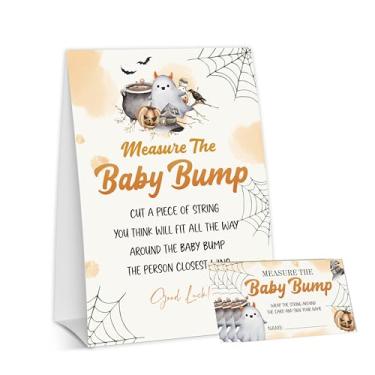 Imagem de OXRUN Halloween Baby Shower Games, Little Ghost Measure The Baby Bump for Spooky Gender Reveal Party Decorations, 1 Sign with 50 Guessing Cards - B09