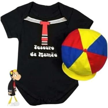 Imagem de Body Bebê Temático Kiko com Boina - Roupa Mesversário Chaves Menino - Fantasia Infantil (Pretto, G)