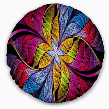 Imagem de Designart – Mancha abstrata de vitral fractal rosa amarelo, sala de estar, sofá, almofada + capa de almofada impressa em ambos os lados 50 cm