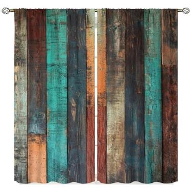 Imagem de Yearn Jear Cortinas rústicas para porta de celeiro, cortinas coloridas de casa de fazenda, madeira ocidental, campo, quarto, janela, 2 painéis, decoração de 106 x 113 cm