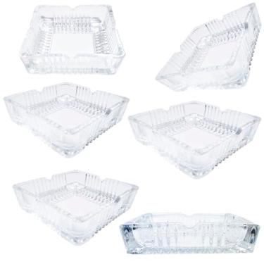 Imagem de Kit com 6 Cinzeiro de Mesa Quadrado Cristal Vidro Frisado 10x10cm Resistente 4 cavidades