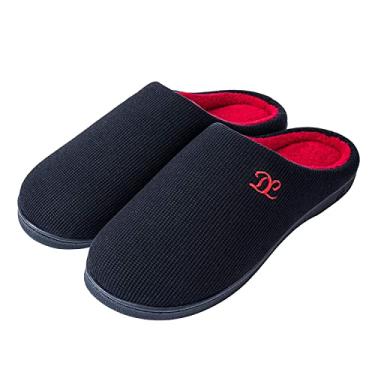Imagem de Pantufas masculinas DL de espuma de memória, sem cadarço, chinelos de quarto para homens ao ar livre, chinelos para casa masculinos, sola de borracha rígida antiderrapante, forro de flanela macia quente, chinelos masculinos, preto, cinza, azul marinho, Preto, 11-12