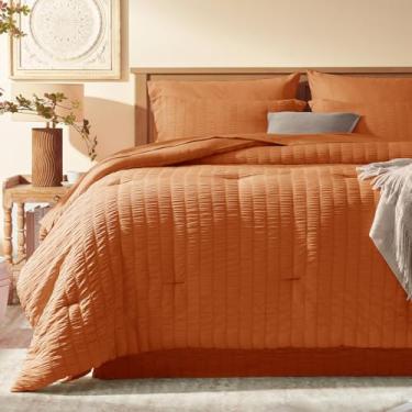 Imagem de Laojin Balhen Conjunto de edredom King King com 8 peças, cama de sugador de seersucker em uma bolsa, edredom king size com edredom, lençóis, fronha, fronha e saia para cama