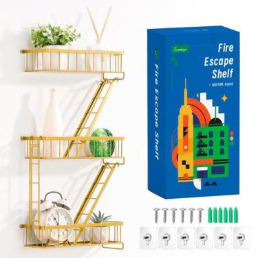 Imagem de Prateleira de parede decorativa SweetSage Fire Escape Gold 3-Tier