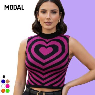 Imagem de Cropped Tricot Modal Coração Sem Manga - Vitrine Colleciton, Lilás esc