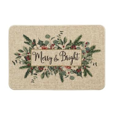 Imagem de Artoid Mode Merry&Bright Capacho de Natal com folhas de eucalipto azevinho, decoração de casa de Natal de inverno, tapete de interruptor de perfil baixo, tapete de porta para ambientes internos e