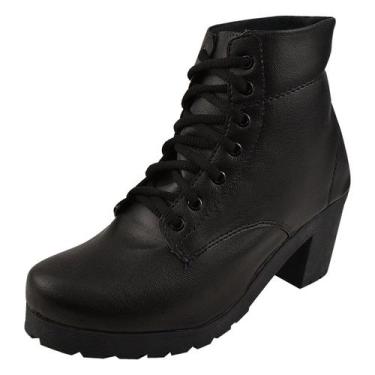 Imagem de Bota coturno feminino Preto Tratorado Salto Medio -  Calce Bem , Preto
