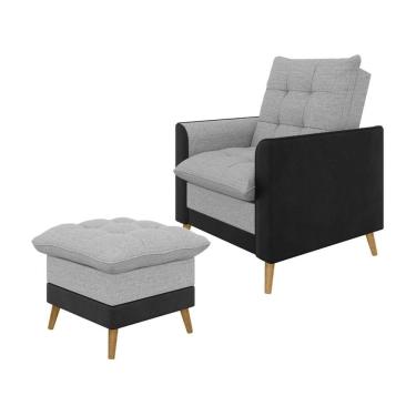 Imagem de Poltrona York c/ Puff em Linho com Detalhes Courino e Fibras de Silicone Just Time