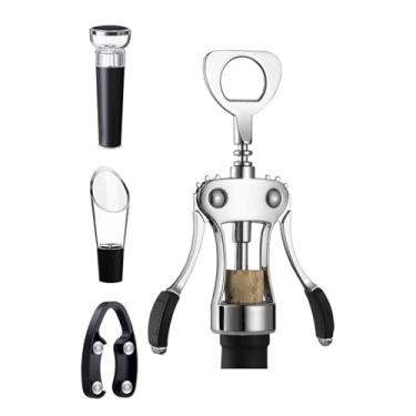 Imagem de Conjunto de abridor de vinho, saca-rolhas de liga de zinco resistente com cortador de folha, rolha a vácuo e despejador de aerador de vinho, para cozinha, bar, restaurante, barman, presente de vinho