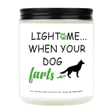 Imagem de Light Me When The Dog Farts Candle - Presentes engraçados para mães de cachorro para mulheres, vela de lavanda que aceita animais de estimação, cera de soja natural com óleos essenciais