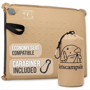 Imagem de Almofada inflável para assento – conforto de estádio, avião e viagem – espuma autoinflável de 5 cm de espessura, perfeita para arquibancadas, acampamento, escritório, carro – Inclui bolsa de viagem e