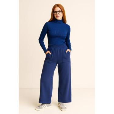 Imagem de Calça feminina wide leg moletom flanelado com bolsos - VERSICULO XXI, 