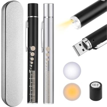 Imagem de 2 Lanterna Clinica LED Profissional, Lanterna Medica Recarregavel com Caixa, Luz Branca e Amarela, Ideal para Avaliação Pupilar, Diagnóstico Clínico, Exame Oftalmológico