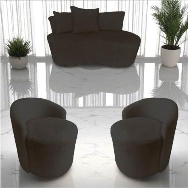 Imagem de Kit Namoradeira + 2 Poltronas Yara Orgânica Bouclé Marrom - Mansão Dec