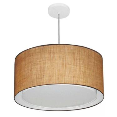 Imagem de Lustre Pendente Cilíndrico Duplo Vivare Md-4295 Cúpula Em Tecido 50x30cm - Bivolt Palha 127/220v