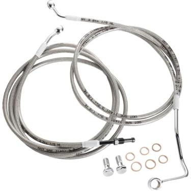 Imagem de MoKitDora Kit de cabos de embreagem hidráulica linhas de freio superior trançado de aço inoxidável compatível com Harley Touring 2017-2020 Street FLHX Electra Road Glide King FLHT FLHR 40.6 cm guidão