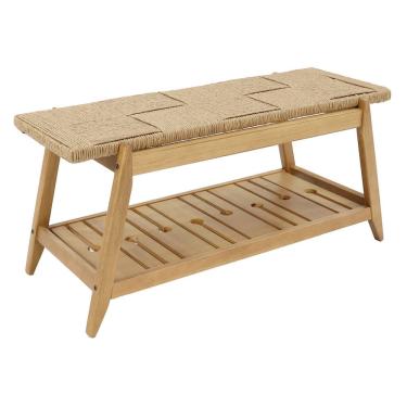 Imagem de Banco Lami Nacional Móveis 100cm (Larg) Madeira Eucalipto Amêndoa Assento Cordas Fibra de Celulose