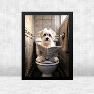 Imagem de Quadro Banheiro Cão Maltês Lendo Jornal 24X18Cm - Com Vidro