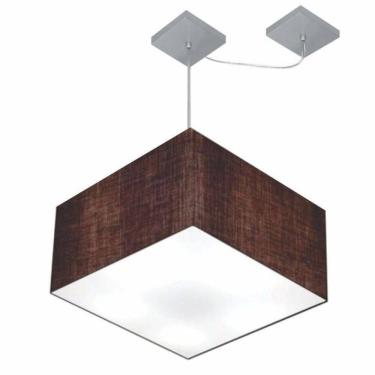 Imagem de Lustre Pendente Quadrado Com Desvio De Centro Vivare Md-4270 Cúpula Em Tecido 35x35cm - Bivolt Café 127/220v