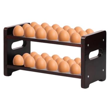 Imagem de XYDHQS Suporte de madeira para ovos, suporte de ovo de camada dupla para 36 ovos, organizador de bandeja de devilho, suporte de exibição de ovos frescos com chave de fenda para geladeira de cupcake de