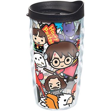 Imagem de Tervis Harry Potter - Copo com pingentes de grupo com envoltório e tampa preta, 293 ml, ondulado, transparente
