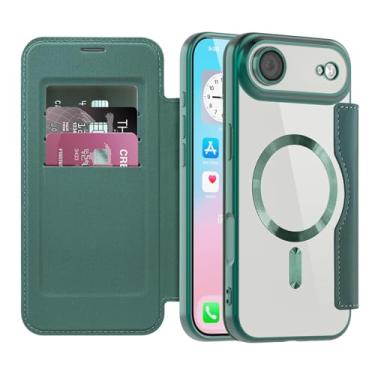 Imagem de Asdsinfor Capa flip para iPhone 17 Air Clear Shell Capa de couro galvanizada resistente 360 proteção sem fio com compartimento para cartão antideslizante capa carteira para Apple iPhone 17 Air. Verde