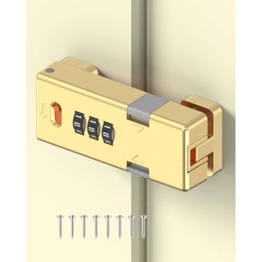 Imagem de MeBantoo Fechadura de combinação de porta de celeiro de 180 graus, fechadura de segurança doméstica sem chave com senha de 3 dígitos para armário de cozinha, gaveta, armário, portas deslizantes