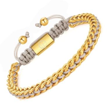 Imagem de WP WEPICK Pulseiras masculinas de aço inoxidável banhado a ouro 18 K, corrente de elos francos, pulseira ajustável para homens, joias não manchadas, presente de aniversário, For Wrist 6.5-8 Inch, Sem