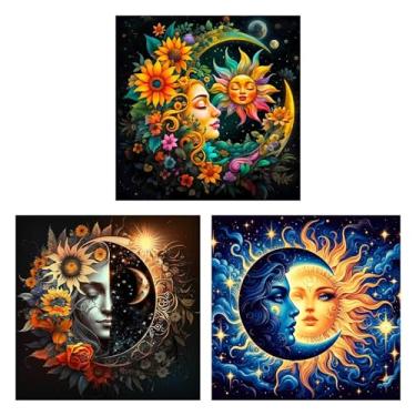 Imagem de Axquilon Kit de pintura a óleo por números de sol e lua para adultos, kit de pintura a óleo em aquarela DIY por números, kit fácil de pintar por números em acrílico para decoração de parede de casa 30