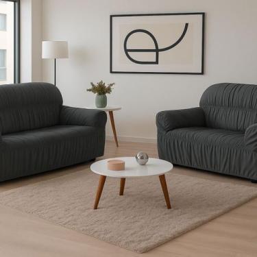 Imagem de Capa de Sofá 2 e 3 Lugares Elasticada Malha Gel 28 Elásticos Cinza - F