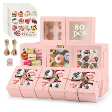 Imagem de Caixas de biscoitos OAMCEG, pacote 80 com janela, 15x15x8cm, rosa